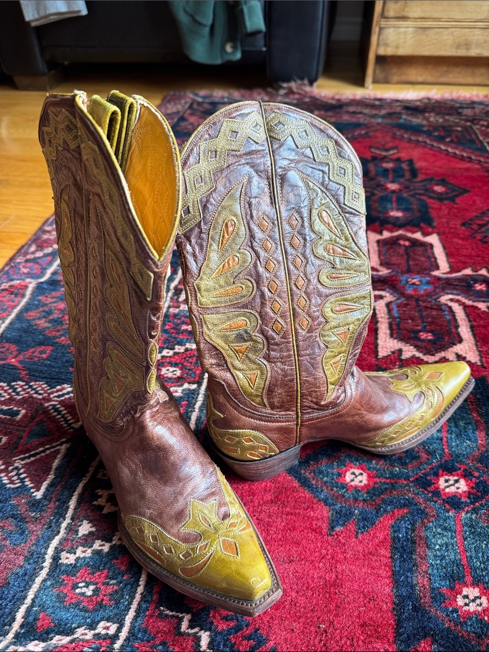 Old Gringo Brown and Olive Green Leather Western Heeled Boots